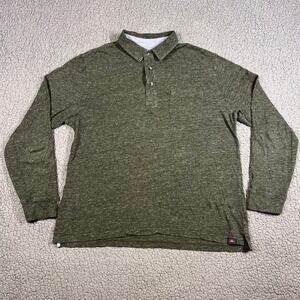 Faherty‎ Brand Mens Long Sleeve Polo Shirt Olive Green Heather Cotton Size M